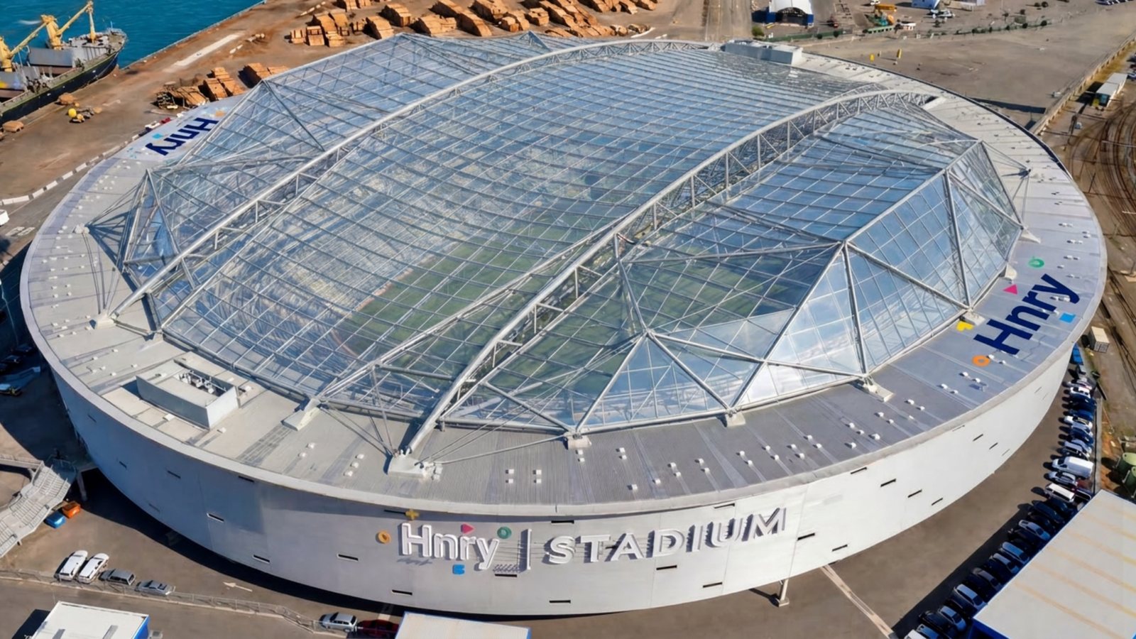 Hnry Stadium reimagined: a sweeping glass roof over the arena